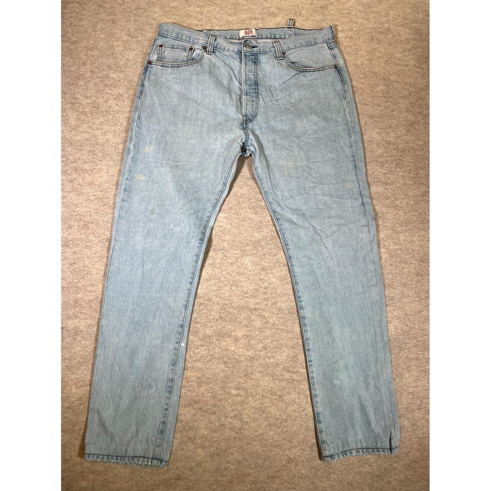 Levis 501 Original Fit Jeans Mens 38x34 Blue Denim Cotton High Rise Light Wash